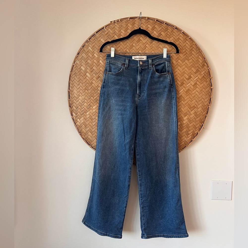 REFORMATION CROPPED LISA WIDE-LEG IN WASH BASIN COASTAL COWGIRL CLASSIC BOHO EUC - Picture 3 of 12